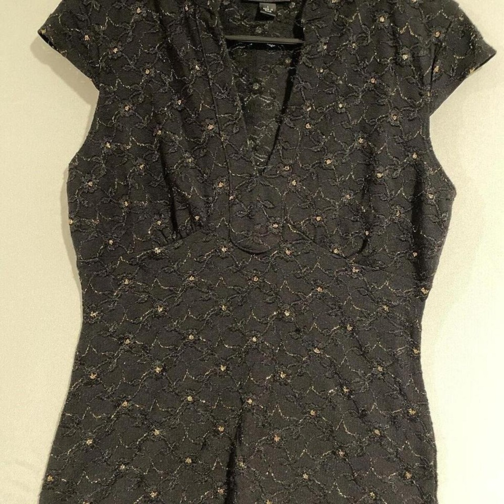y2k BCX black mesh lace‎ top, fitted metallic gold sz large retro vintage dressy